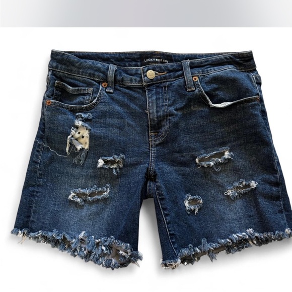 Lucky Brand‎ Denim Shorts Distressed Frayed Hem Dark Wash - Picture 2 of 5